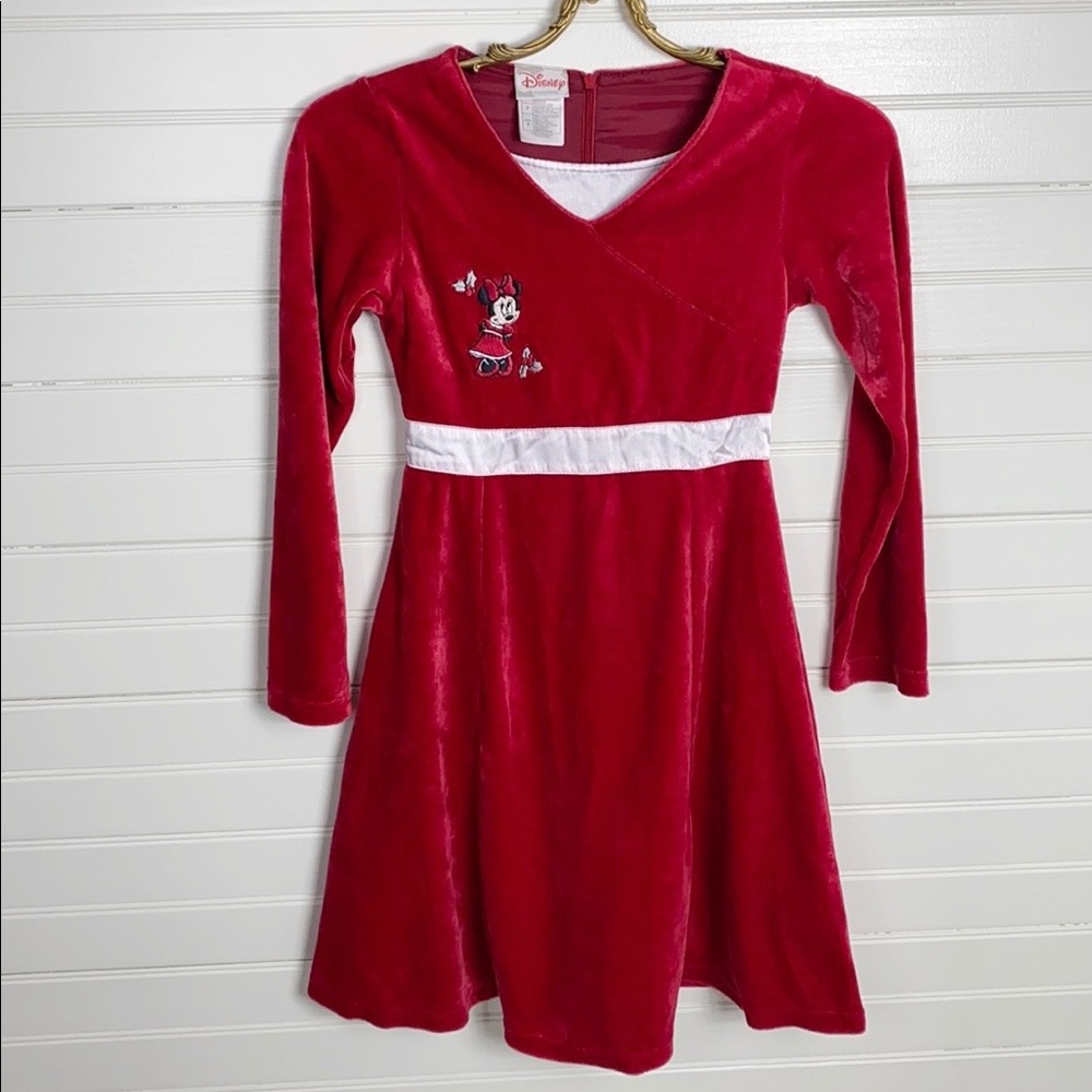 Disney Girls Red Velvet Minnie Mouse Christmas Dress Size 7